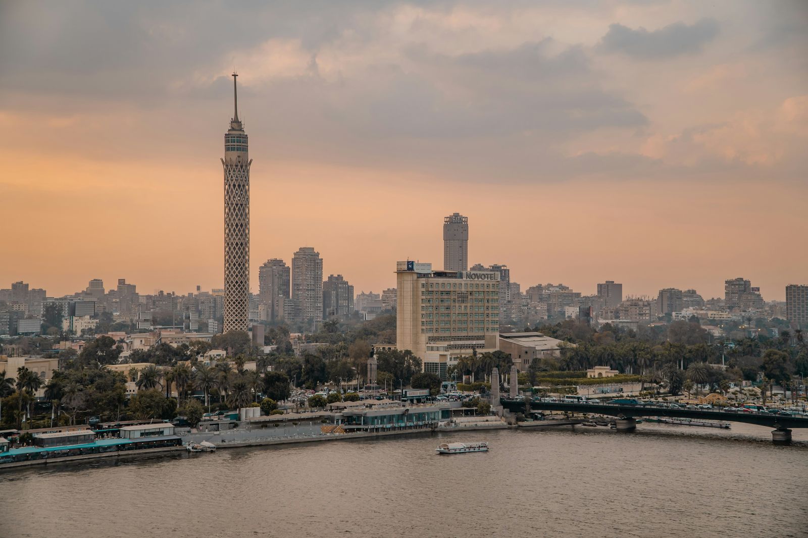 The Cairo skyline across the Nile at dusk
