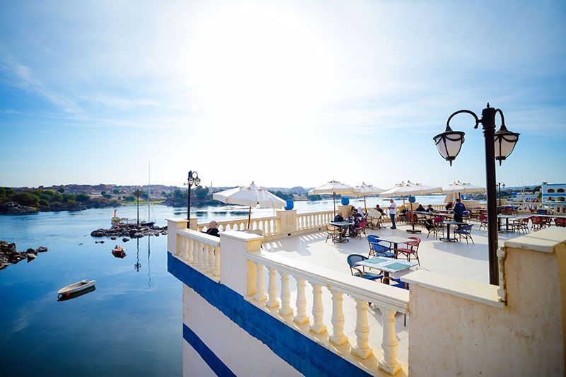The rooftop terrace of the Nubian boutique hotel overlooking the Nile